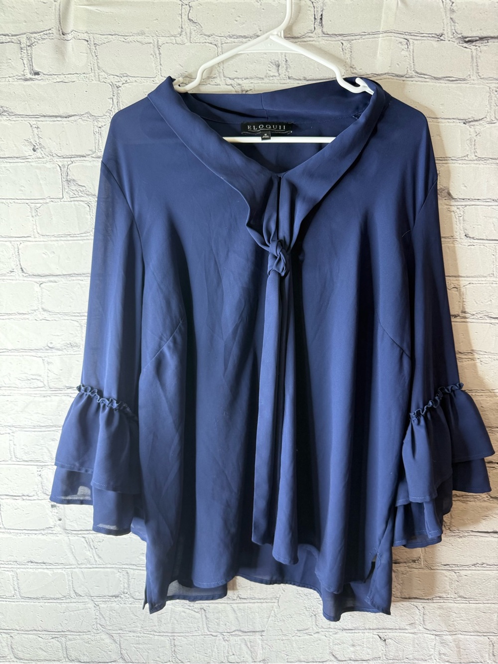Eloqui semi sheer navy blue blouse bell sleeves size 18